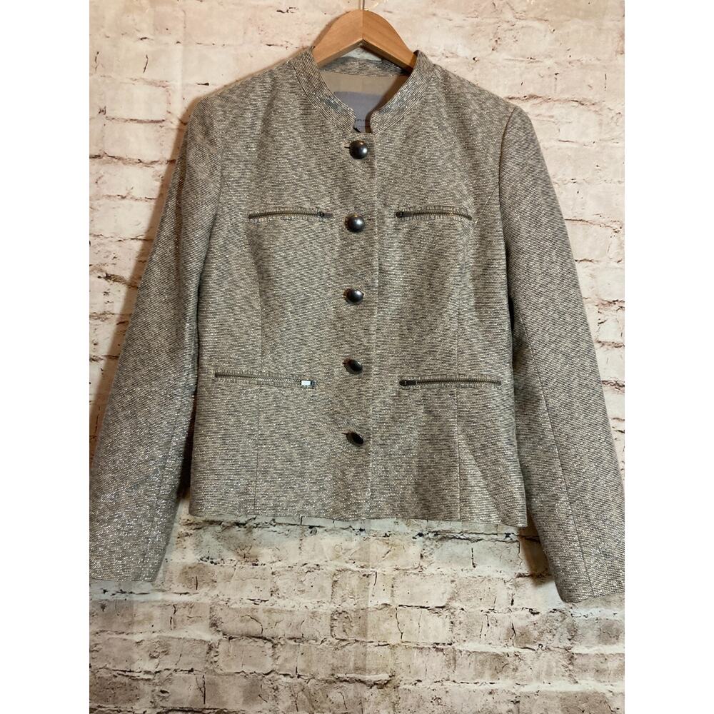 Classiques Entier Jacket Womens Medium Silver Gold Glitter Button Up Lightweight